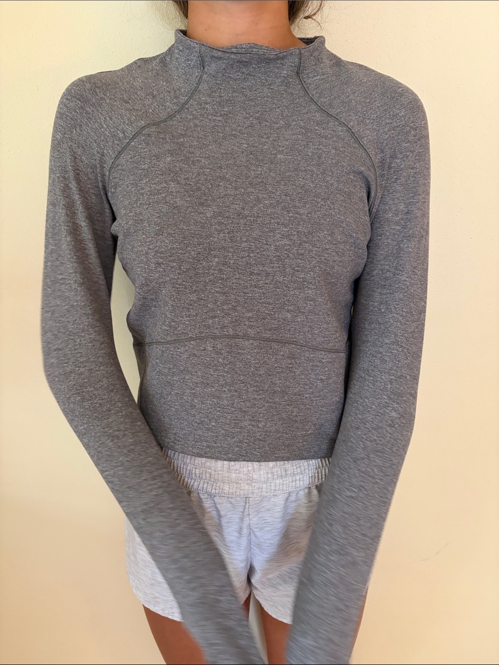 lululemon athletica Heather Gray Long-Sleeve Mock Neck Top cropped